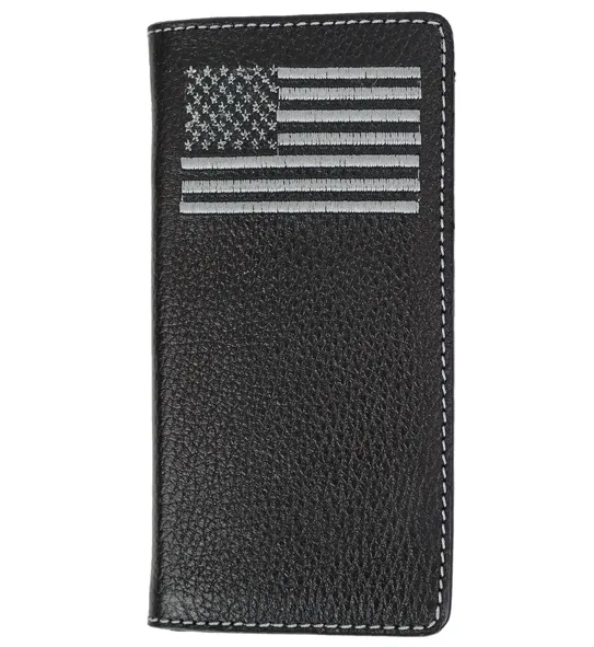 W-126 - Rockin Leather Checkbook Wallet - Embroidered Flag Black