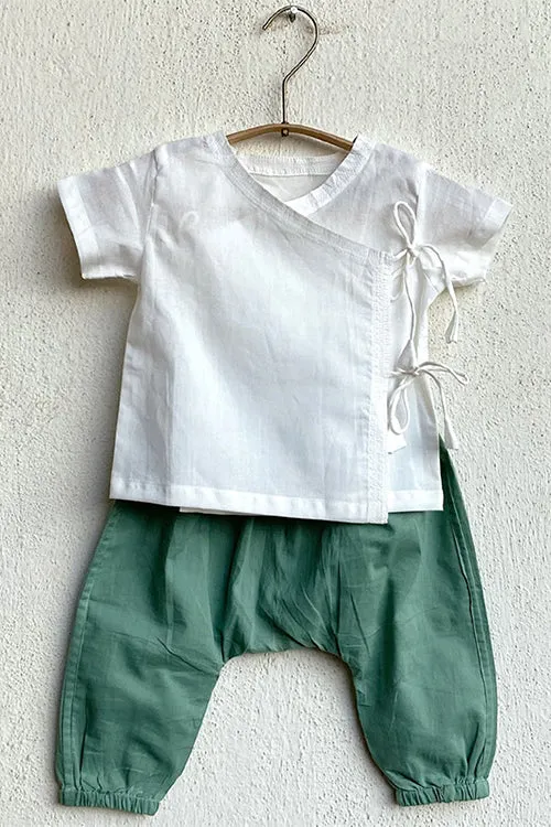 Whitewater Kids Unisex Organic Koi Bag - Koi Mint and White Angrakha with Mint Pants