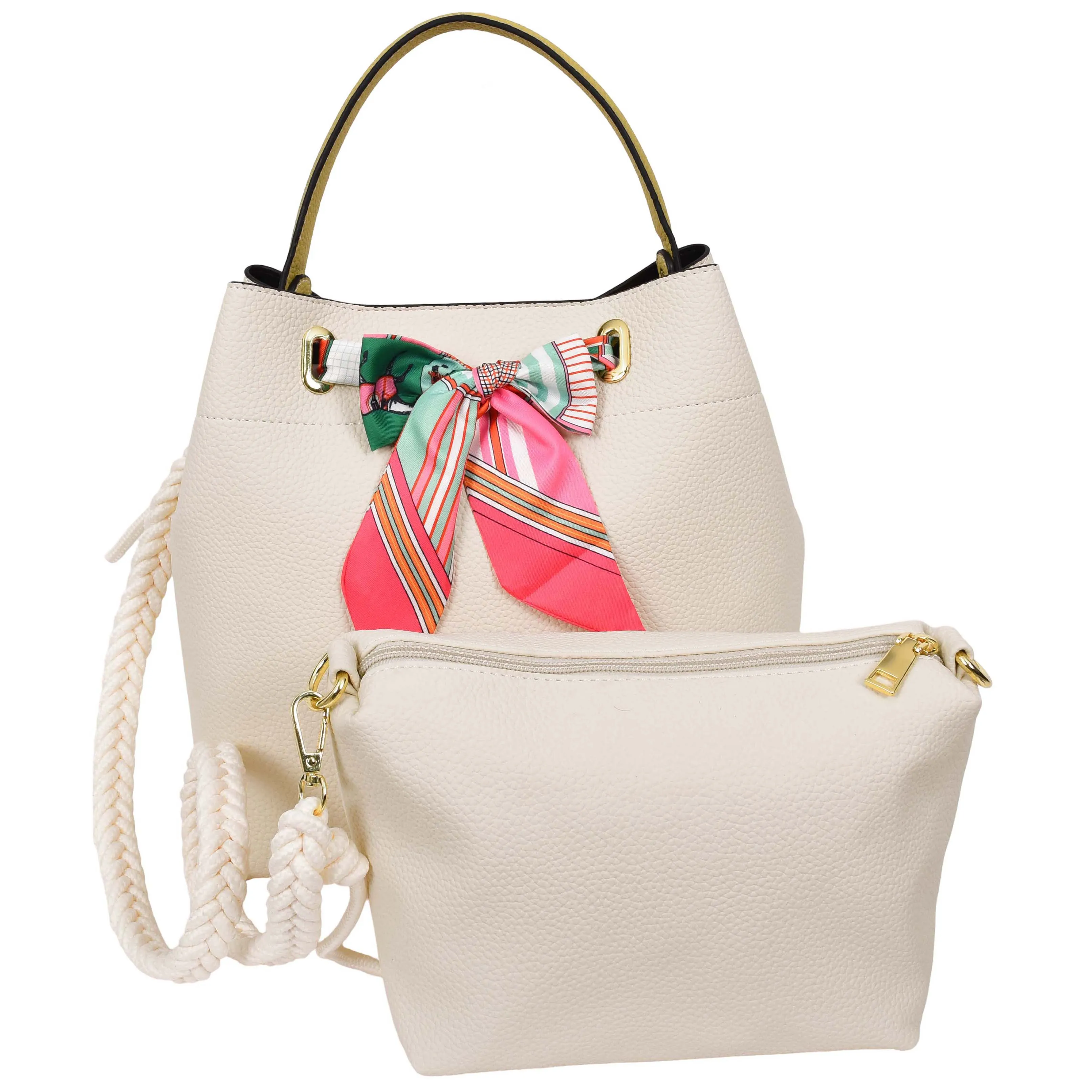 Women PU Leather Handbag Removable Pouch Fashion Crossbody Bag A862 Off White