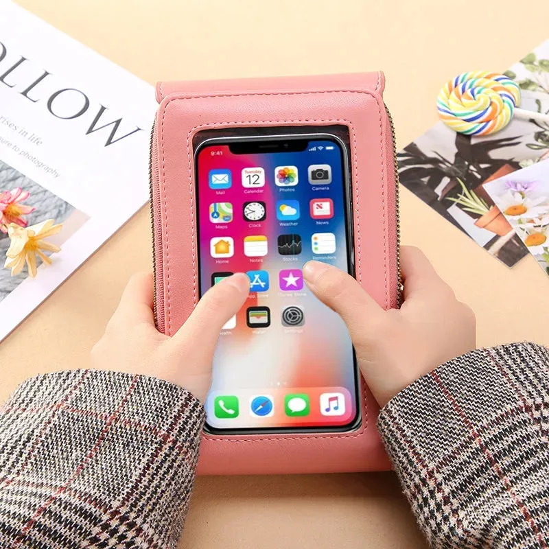 Women Soft Faux Leather Crossbody Wallet Touch Screen Cell Phone Pocket