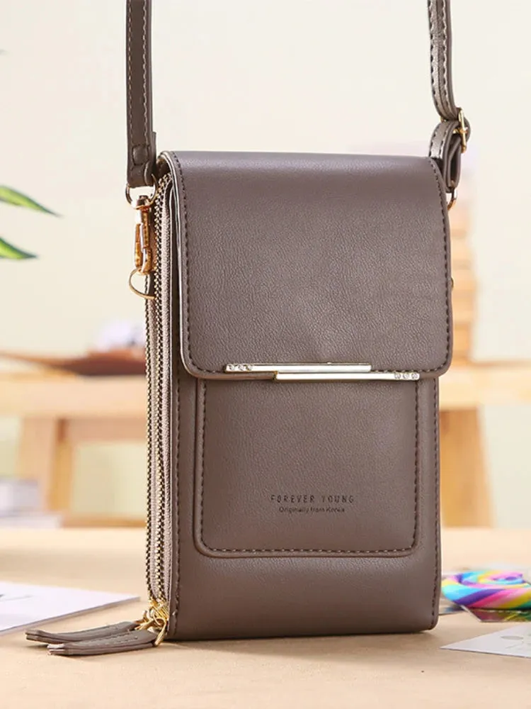 Women Soft Faux Leather Crossbody Wallet Touch Screen Cell Phone Pocket