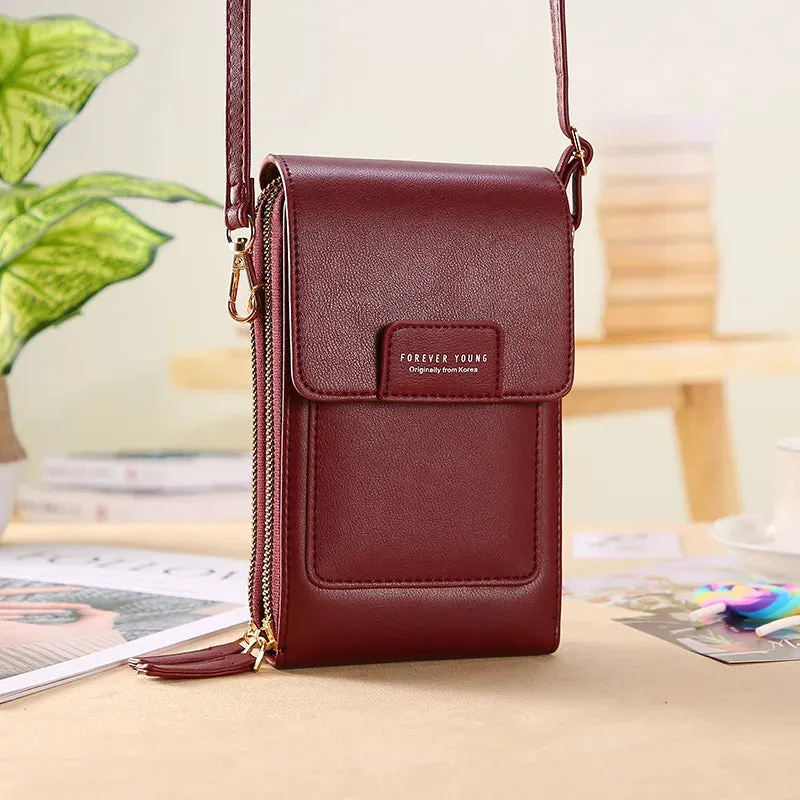 Women Soft Faux Leather Crossbody Wallet Touch Screen Cell Phone Pocket