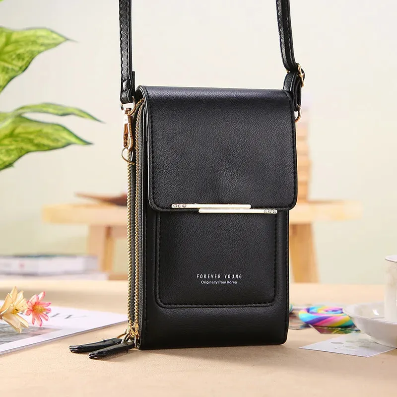 Women Soft Faux Leather Crossbody Wallet Touch Screen Cell Phone Pocket