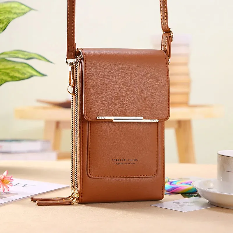 Women Soft Faux Leather Crossbody Wallet Touch Screen Cell Phone Pocket