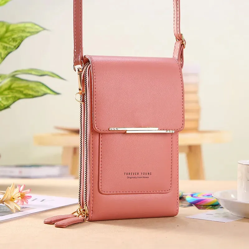 Women Soft Faux Leather Crossbody Wallet Touch Screen Cell Phone Pocket