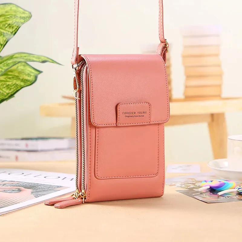 Women Soft Faux Leather Crossbody Wallet Touch Screen Cell Phone Pocket