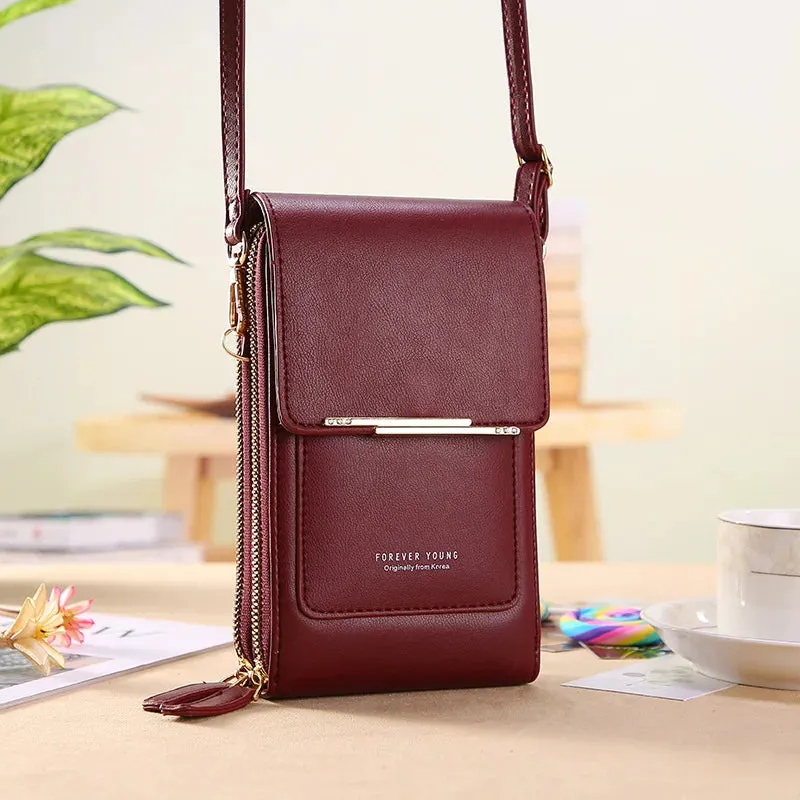 Women Soft Faux Leather Crossbody Wallet Touch Screen Cell Phone Pocket
