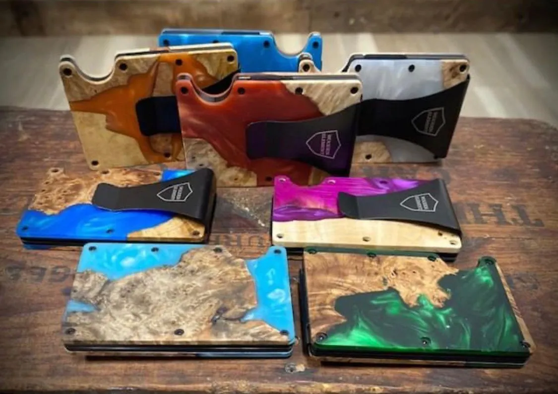 Wood and Resin Smart Wallet (Blue)