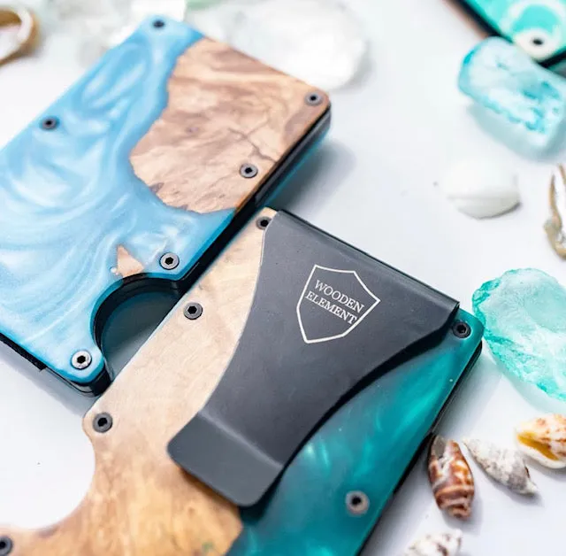 Wood and Resin Smart Wallet (Blue)