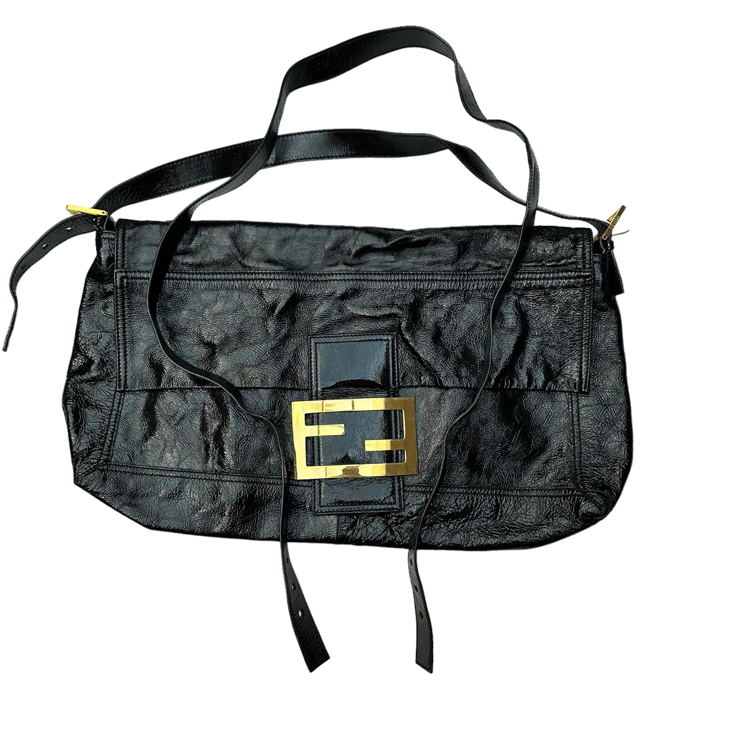 XL Black Patent Baguette Bag