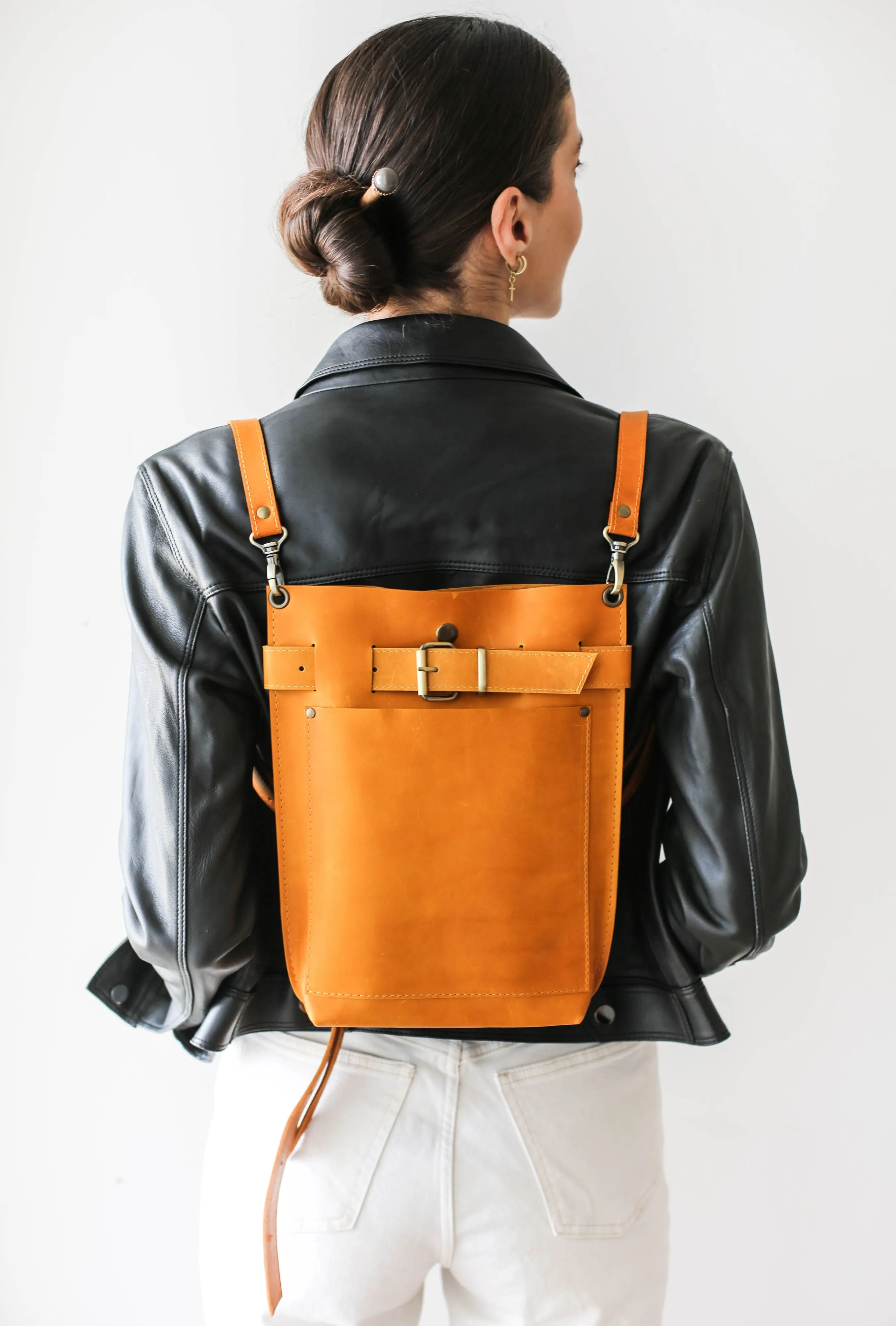 Yellow Leather Bag w/Front Pocket