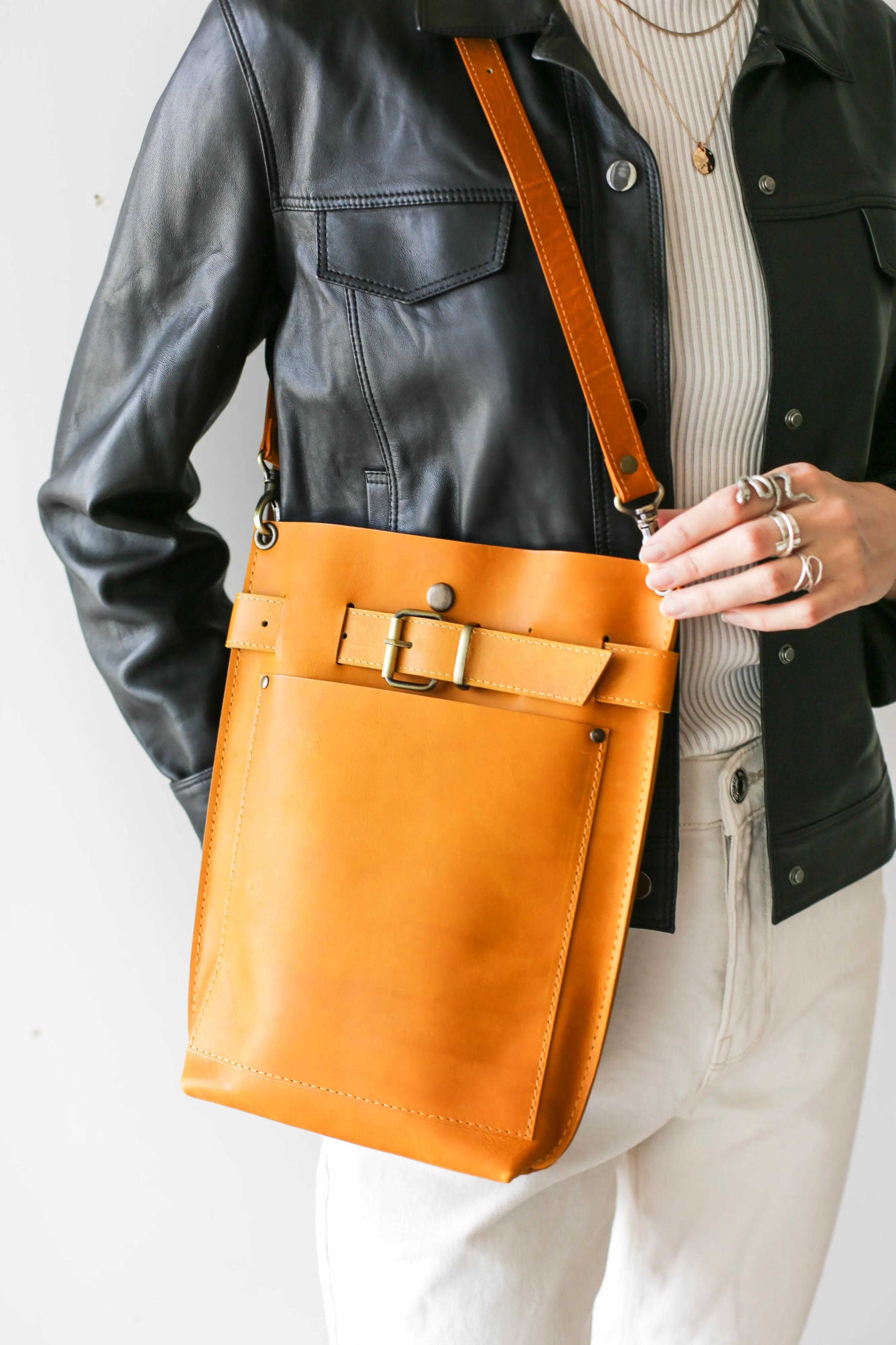 Yellow Leather Bag w/Front Pocket