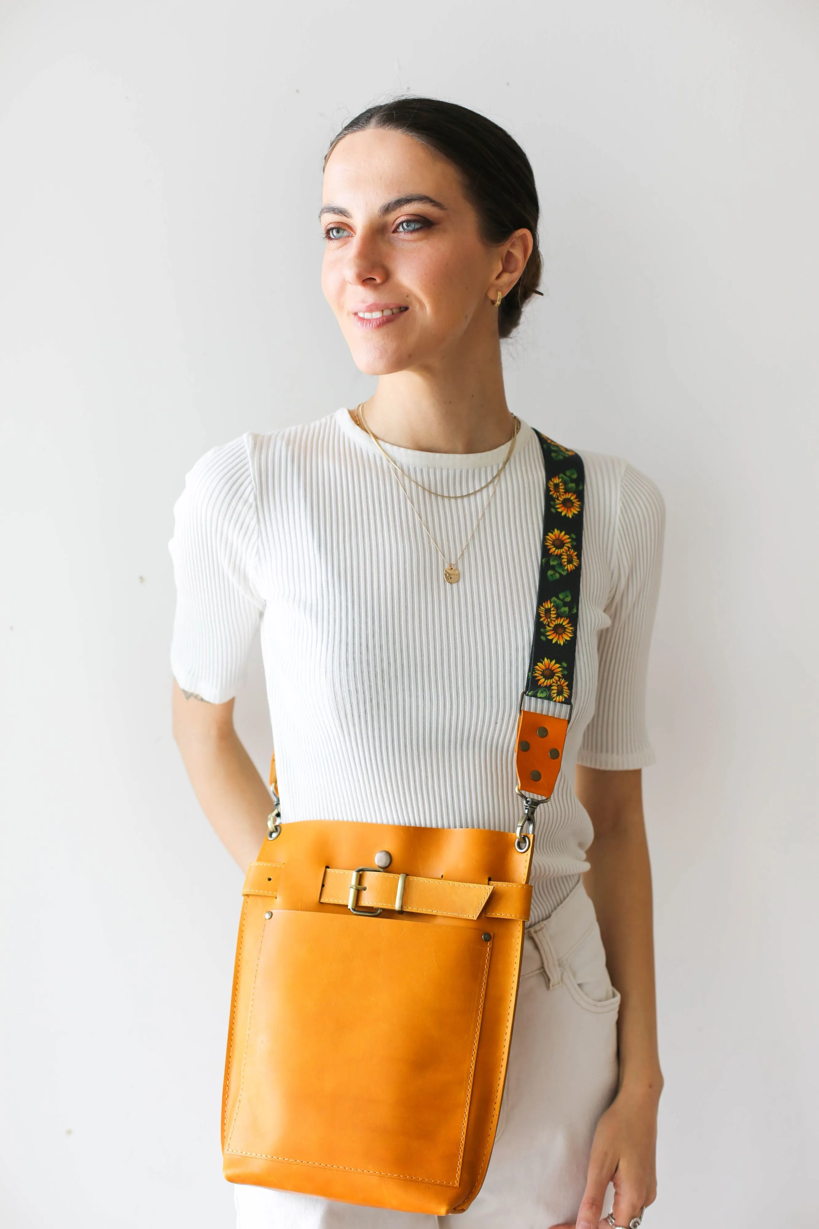 Yellow Leather Bag w/Front Pocket