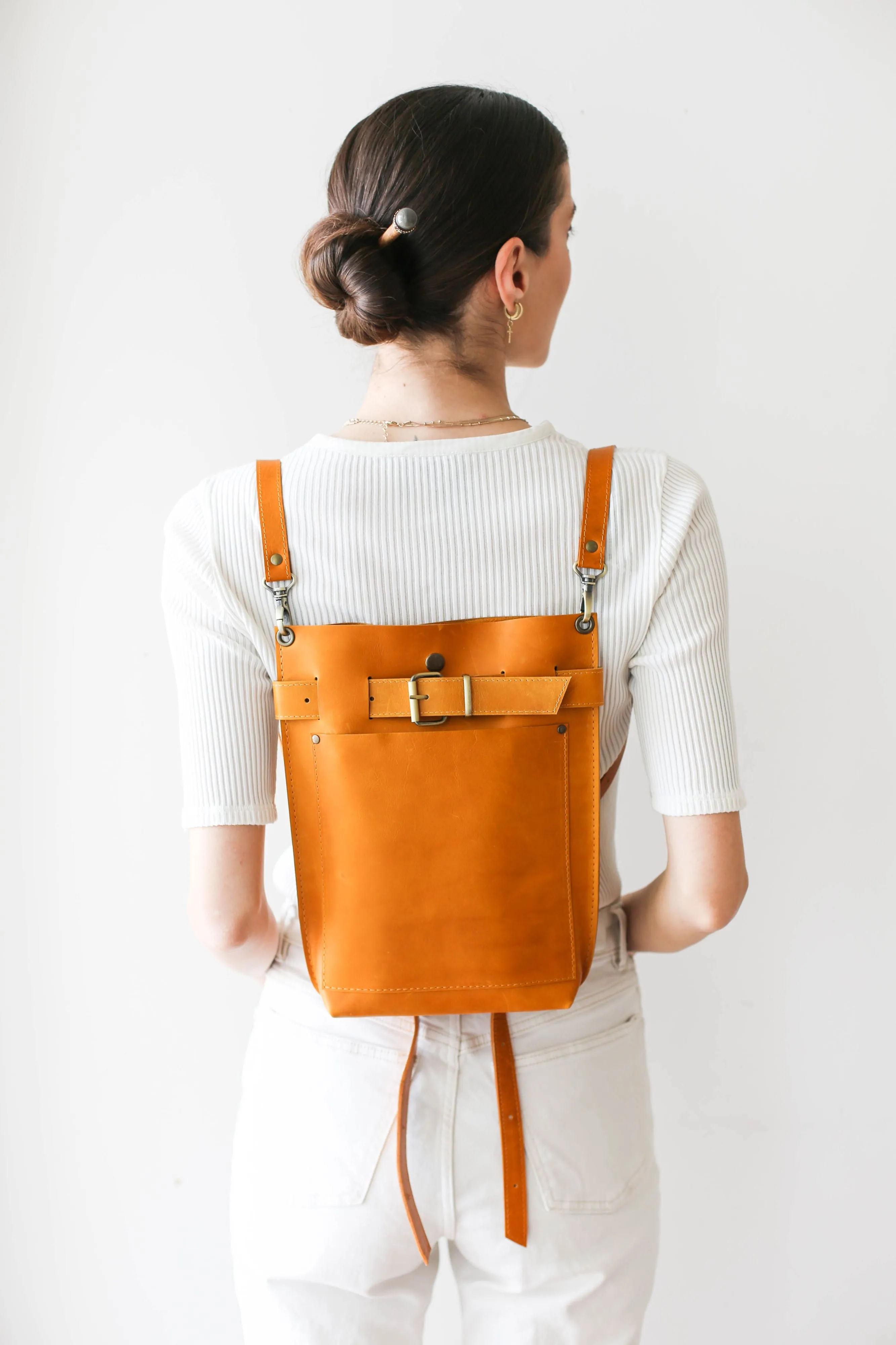 Yellow Leather Bag w/Front Pocket