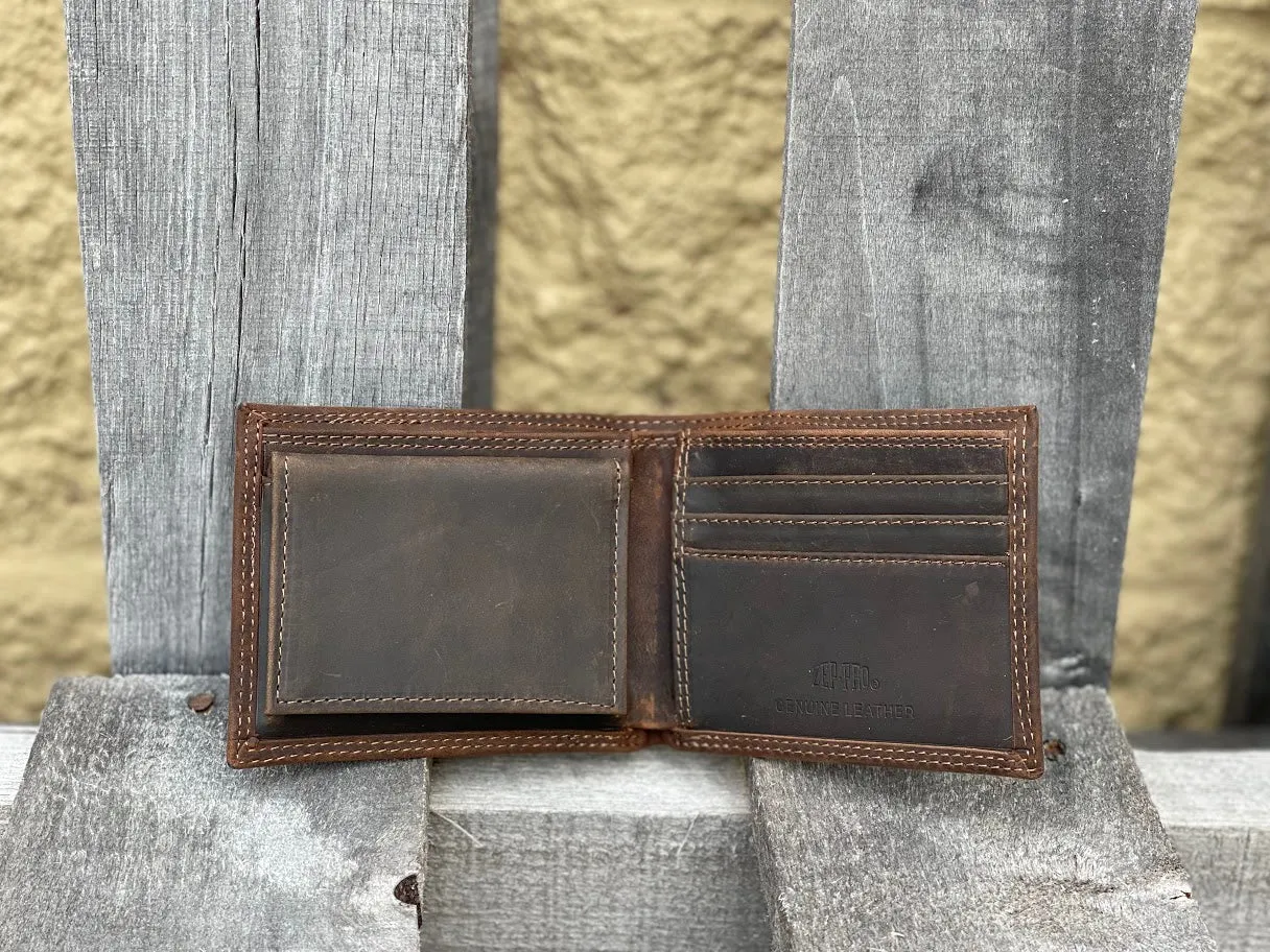 Zep-Pro IWT1CRZH-USM University of Southern Miss Brown “Crazy Horse” Leather Bi-fold Wallet